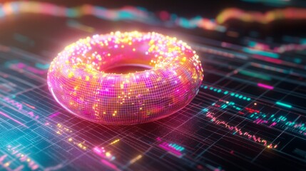 Poster - colorful 3d donut shape with data visualization background