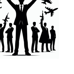 Poster - vector Standing with both arms raised silhouette in white background
