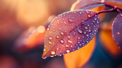 Poster - Captivating Nature Close-up with Dewy Leaves