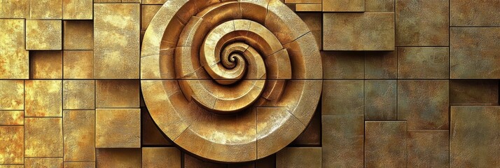 Poster - an intricate design features a golden spiral seamlessly blending with squares and rectangles, showca