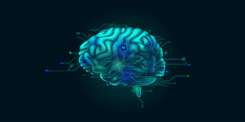 Poster - illustration of abstract stream, ai brain concept. artificial intelligence. big data, technology, ai