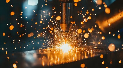 Poster - Bright Sparks from a Welding Torch in Action