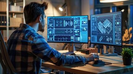 Poster - Engineer Designing 3D Model on High-End Workstation