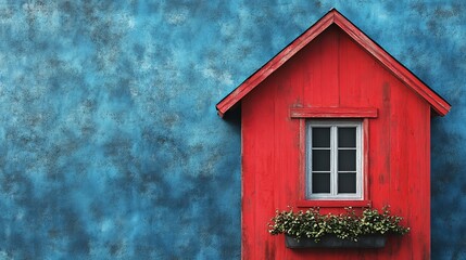 Poster - model red Classical house modern in architecture on a teal background