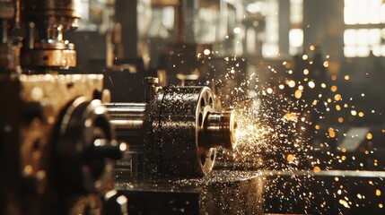 Poster - Industrial Lathe Machine in Factory Setting