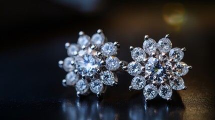 Aufkleber - Elegant Diamond Flower Earrings on Dark Background