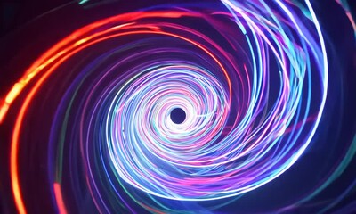 Poster - Abstract image with swirling neon lights in dark space.