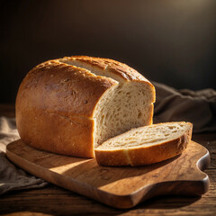 Single Slice of Homemade Bread on Rustic Cutting Board