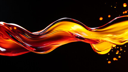 Aufkleber - A wave of orange liquid splashes across a black background. Abstract art illustration
