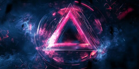 Fototapete - A modern, cyberpunk-style logo with 3D shapes like circles, hexagons, triangles, and lines. It's a futuristic tech design perfect for a banner or logo.
