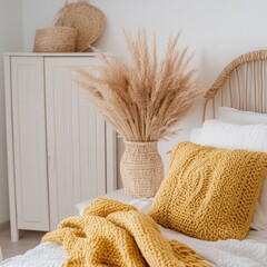 Sticker - Cozy bedroom with decorative elements and a warm color palette.