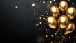 © wikkie - A festive arrangement of golden balloons and scattered stars on a dark background.