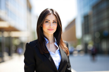 Confident businesswoman smiling outdoors in the city