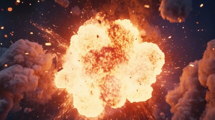 Poster - massive explosion with bright flames and smoke effects