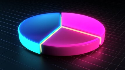 Fototapete - Neon Pie Chart with Bright Colors and Light Effects