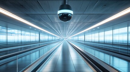 Fototapete - Modern Airport Corridor with Surveillance Camera