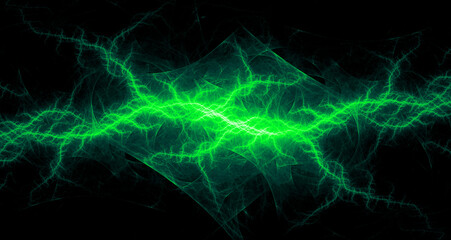 Wall Mural - Green abstract lightning, plasma and power element background