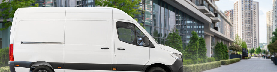 Poster - White delivery van on city street