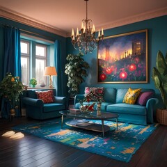 Vibrant Modern Interior Render with Effects