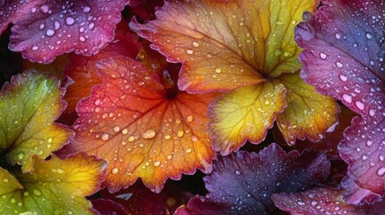 Aufkleber - Colorful Leaves with Water Droplets After Rain