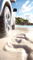 Car wheel or Tyre tracks on the sand beach, vehicle wallpaper, wheel wallpaper