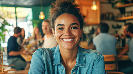 Sticker - A woman with a blue shirt is smiling at the camera