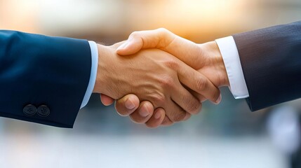 Two hands shaking in a professional agreement, symbolizing partnership and collaboration in business.