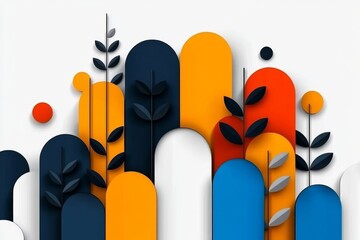 Poster - Abstract geometric landscape in minimalist style, with simple shapes and bold contrasting colors