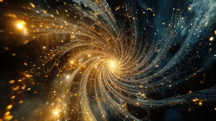Poster - A hyper-realistic image of fireworks in gold and silver, creating intricate light patterns in the night sky, illuminating a festival below
