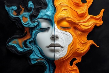 Poster - Watercolor painting of a face, with half of it melting into abstract shapes and colors, representing the fluidity of subjective reality