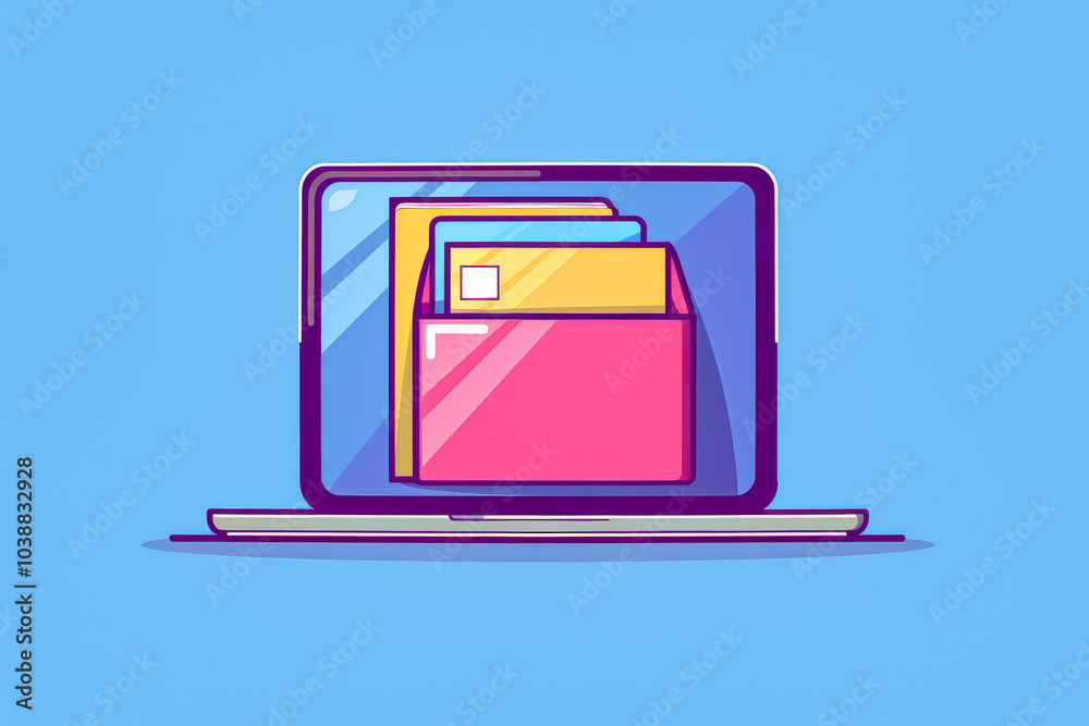Computer Folder Compter Screen Computer screen displays a folder with a pink folder and a yellow ...