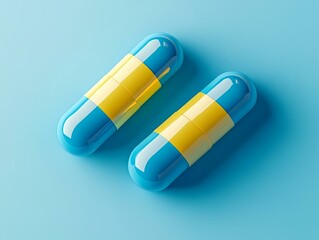  Brightly colored pharmaceutical capsules on a blue background, representing modern medicine and healthcare innovation, suitable for medical and pharmaceutical industry concepts.