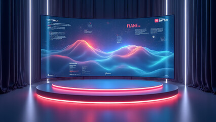 Poster - Advanced floating podium provides interactive AI visuals for tech innovation digital growth advertising