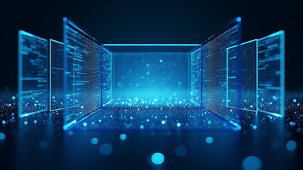 Poster - Artificial intelligence generates holographic frames featuring ample copy space for tech presentations and AI applications.