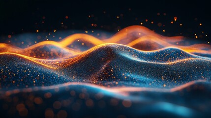 Wall Mural - Abstract Blue and Orange Glitter Waves, 3D Rendering, Digital Art, Abstract Background, Particles, Glitter, Glow