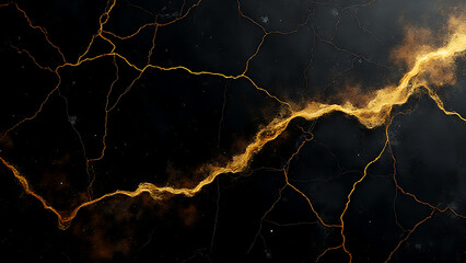 Poster - Elegant display of black marble with golden accents is achieved through low light photography.