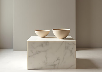 Aufkleber - Elegant marble pedestal holds two bowls for product display in a simple room design.