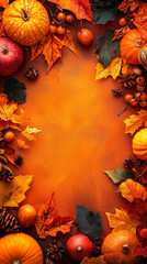 Wall Mural - autumn background with pumpkin, fall leaves and autumn elements. Instagram story with copy space
