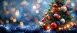 © Burak - Christmas Tree With many colorful ornaments, Baubles And Blurred Shiny Lights flyer. The tree is lit up and surrounded by snow. Mockup template for a Christmas advertising card, web poster, flyer.