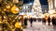 © Konstiantyn Zapylaie - Festive christmas market with illuminated tree and golden ornaments