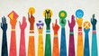 © TSUCHAXAYA - Vibrant hands raised with symbols, representing unity, diversity, and expression. Perfect for themes of empowerment and collaboration.