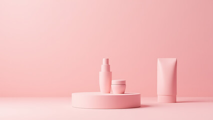 Aufkleber - minimalist 3D scene features a pink cylindrical podium for showcasing products like packaging or cosmetics in an elegant display setting always.