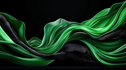 Poster -   A black background with a green and black wavy design at the bottom, and another black background with a green and black wavy design at the top of that design