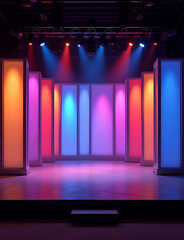 Aufkleber - Modern stage design features a colorful backdrop with various colors creating a vibrant and lively visual display.