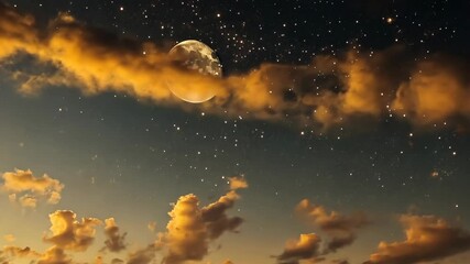 Wall Mural - a full moon shines brightly through a band of clouds in a starlit night sky