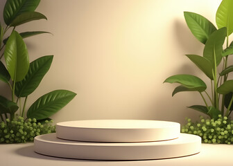 Aufkleber - Natural stage pedestal display with stand on a natural background for product exhibition and pedestal.