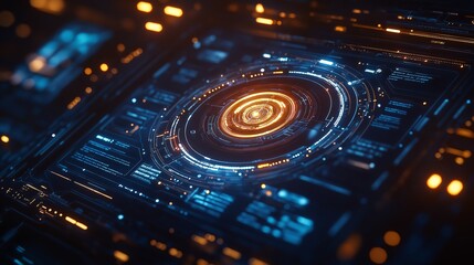 Leinwandbilder - A glowing futuristic user interface displaying data and information in a high-tech digital dashboard, showcasing advanced technology and modern control systems, Generative Ai
