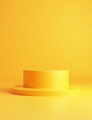 Poster - Red inscription on luxurious yellow podium with soft light and smooth background in 3D rendering style.
