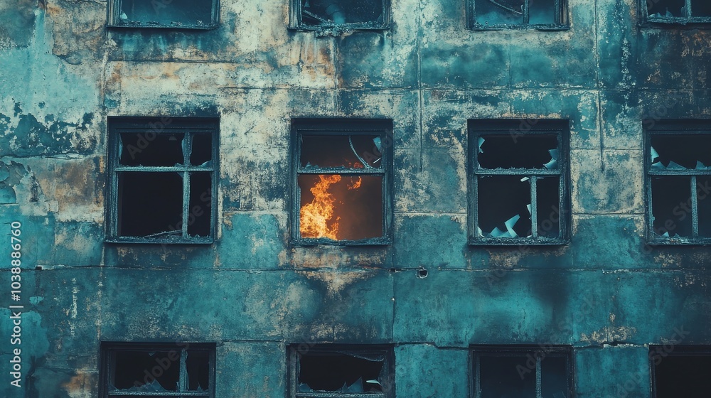 Flames flicker through shattered windows revealing the aftermath of ...