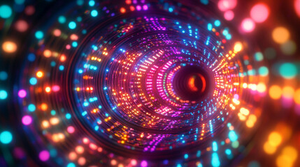 Poster - Colorful swirling lights create a vibrant tunnel effect in a digital space scene at night